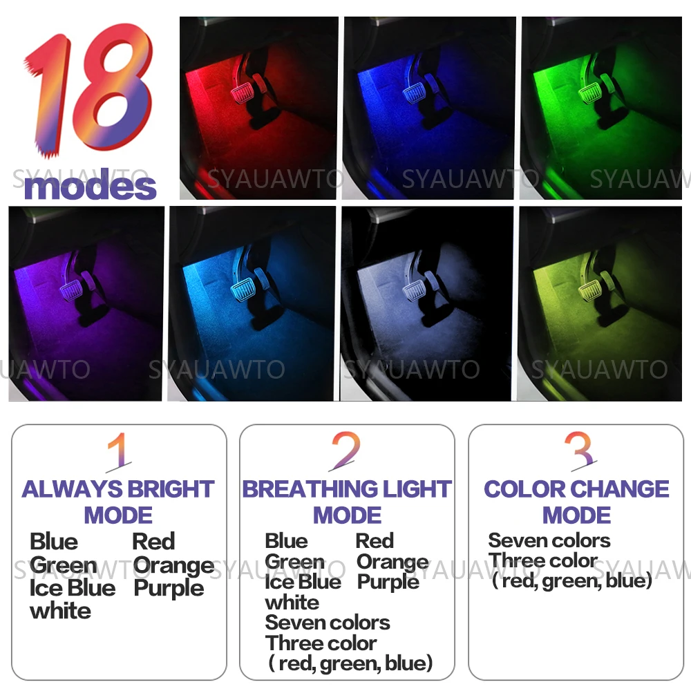 For TESLA Model 3 X Y S 2018 - 2023 LED Car RGB Footwell Lamp Atmosphere Light Interior Decorative Lighting Bulb Accessories