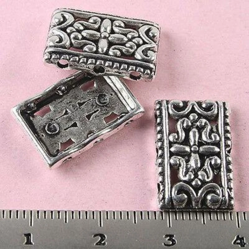 

20PCS 17x12mm,hole:1mm Tibetan silver retangle crafted pattern 3holes cover charms h0351