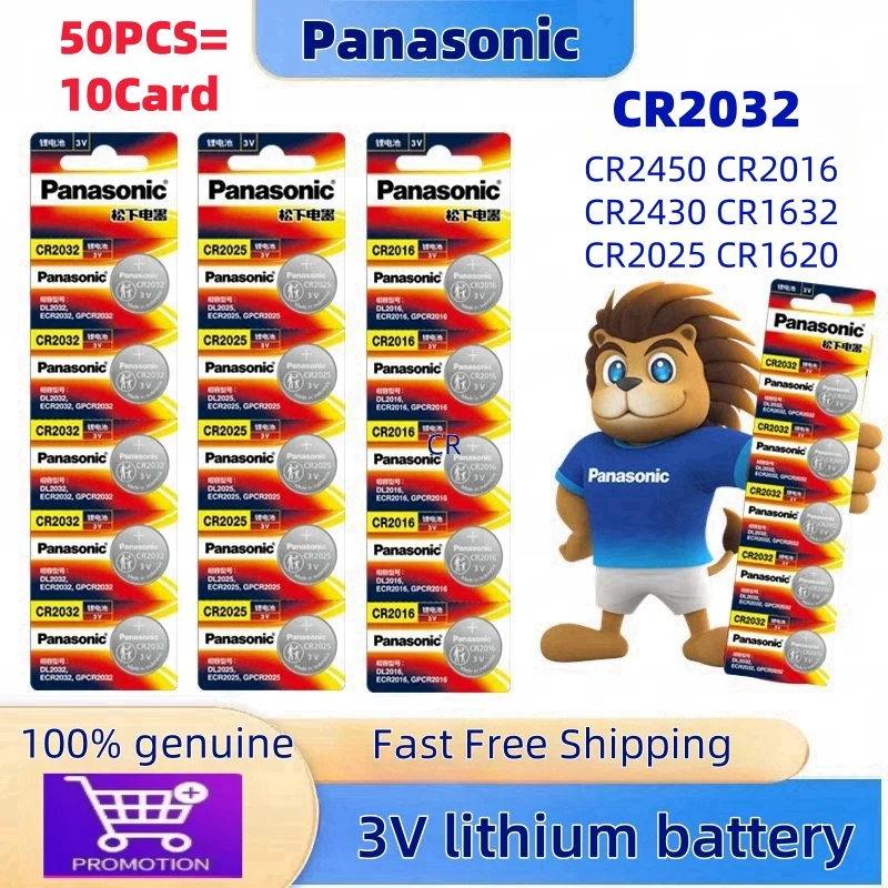 Original Panasonic 50PCS CR2032 CE2025 CR2016 CR2450 3V lithium battery For Calculator Toy Watch Button cell +Free screwdriver