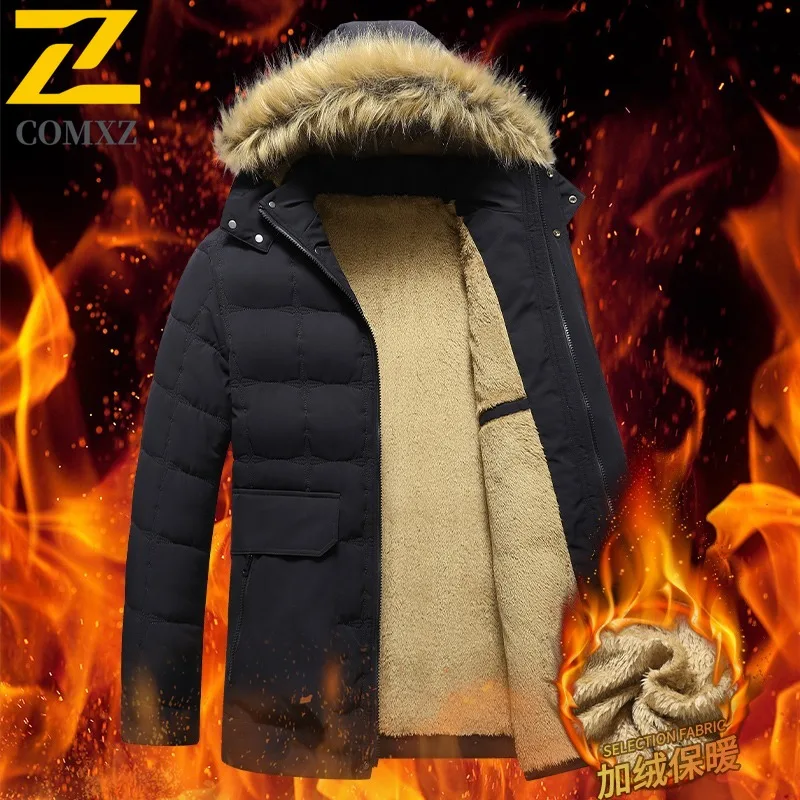 

Men Detachable Hood Jacket Winter Thickened Cotton Padded Coat Waterproof Windproof Thermal Outerwear Cold Weather Streetwear