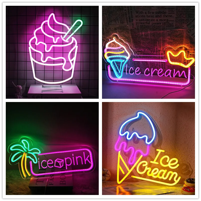 Ice Cream Colorful LED Neon Sign Acrylic Neon LED Sign Light USB For Home Bar Restaurant Children Bedroom Wall Art Decor Lights