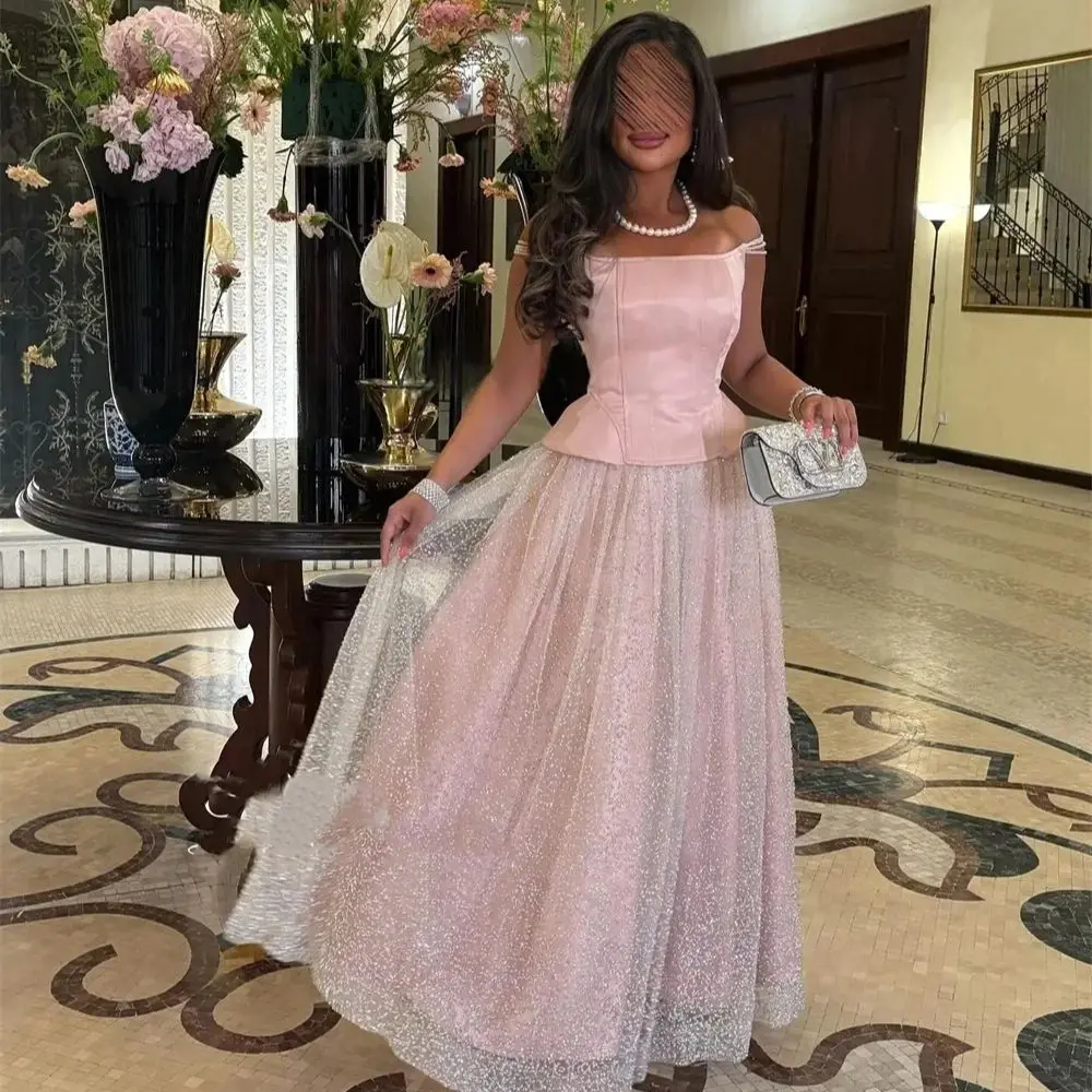 

Sparkly Pink Women Long Bespoke Occasion Gown Evening Dresses Prom Pastrol Unisex Jersey Retro Dubai Saudi Arabic Customized
