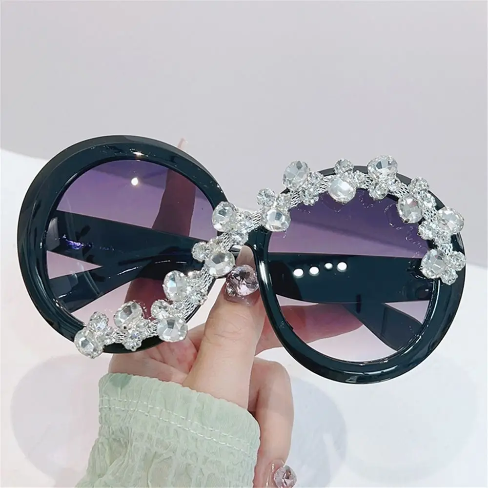 

Oversized Round Frame Sunglasses Asymmetrical Design Rhinestone Decor Y2K Shades UV400 Protection Aesthetic Sun Glasses