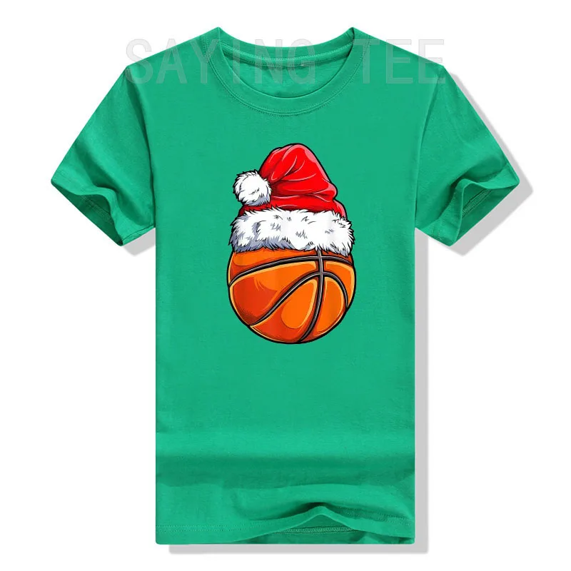 Christmas Basketball Ball Santa Hat Xmas Gifts Boys Men T-Shirt Novelty Gift Basketball Lover Sports Aesthetic Tops Graphic Tee