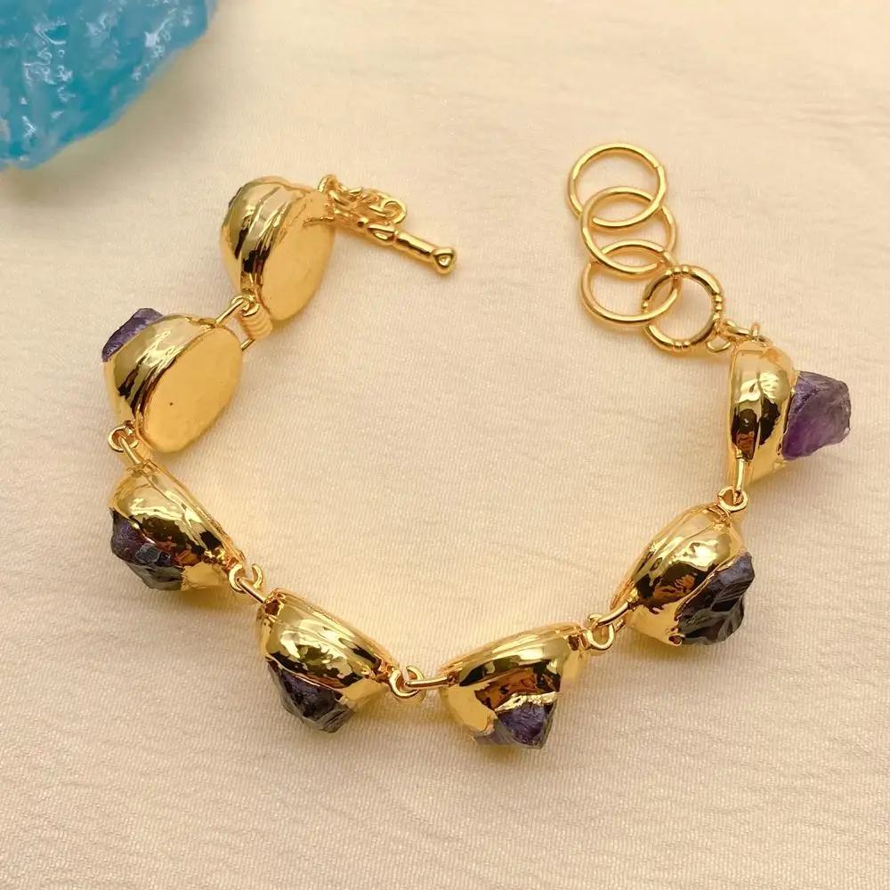 YYGEM Natural 16x15mm Amethyst Rough Beaded Bracelet Purple Gemstone Jewelry
