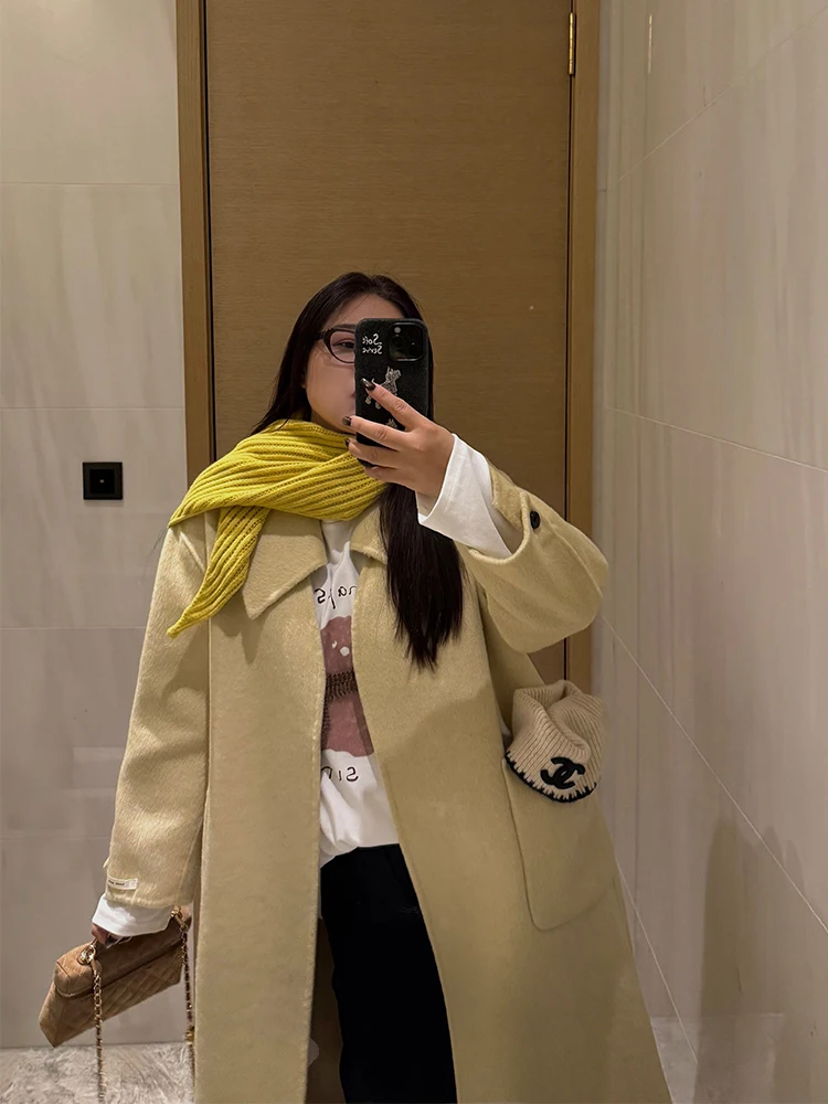 

Женское шерстяное пальто Laid-ba Gentle большого размера, винтажный матовый тренч-кардиган, утепленное осенне-зимнее пальто