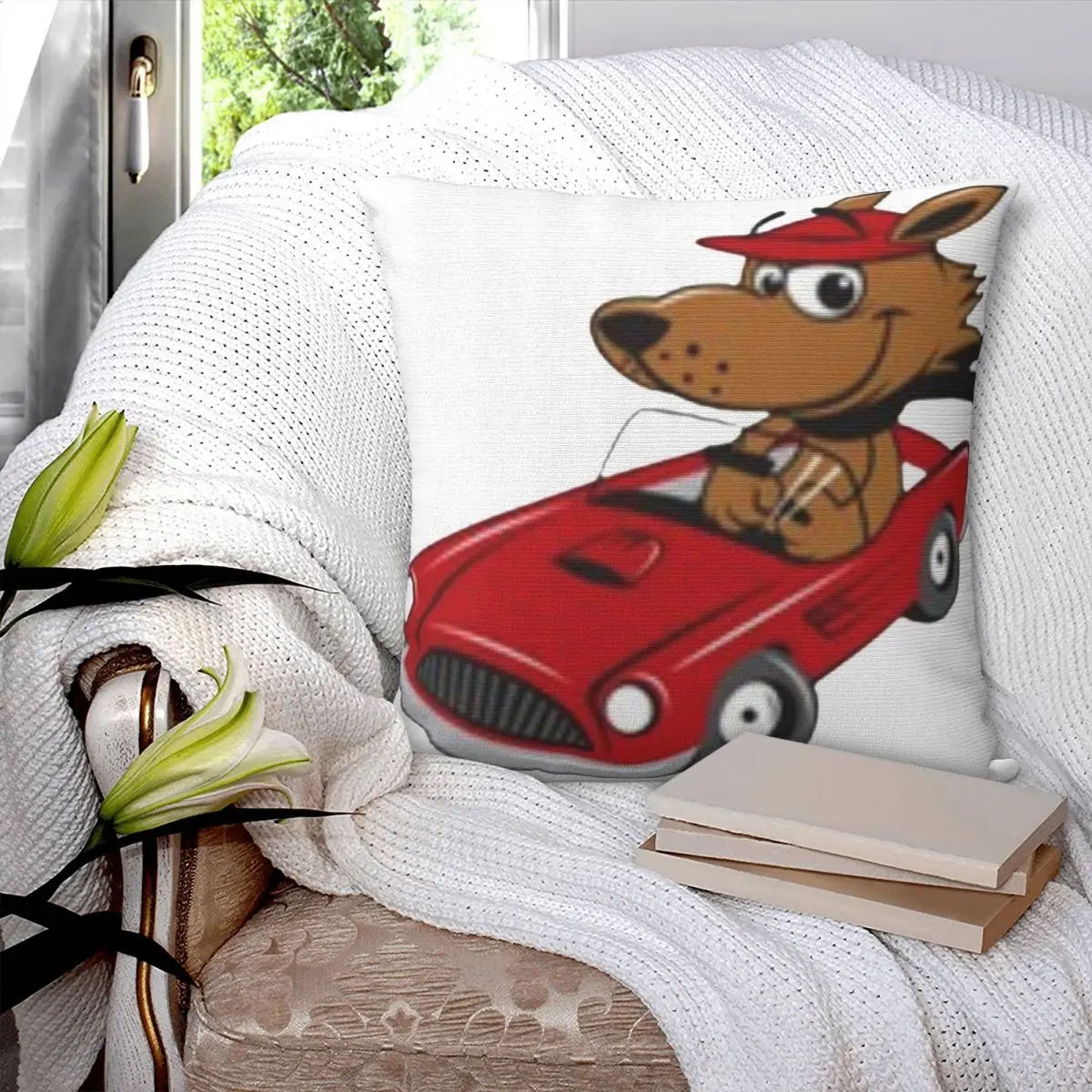 Dog Driving A Car Square Pillowcase Polyester Pillow Cover Velvet Cushion Decor Comfort Throw Pillow For Home Sofa