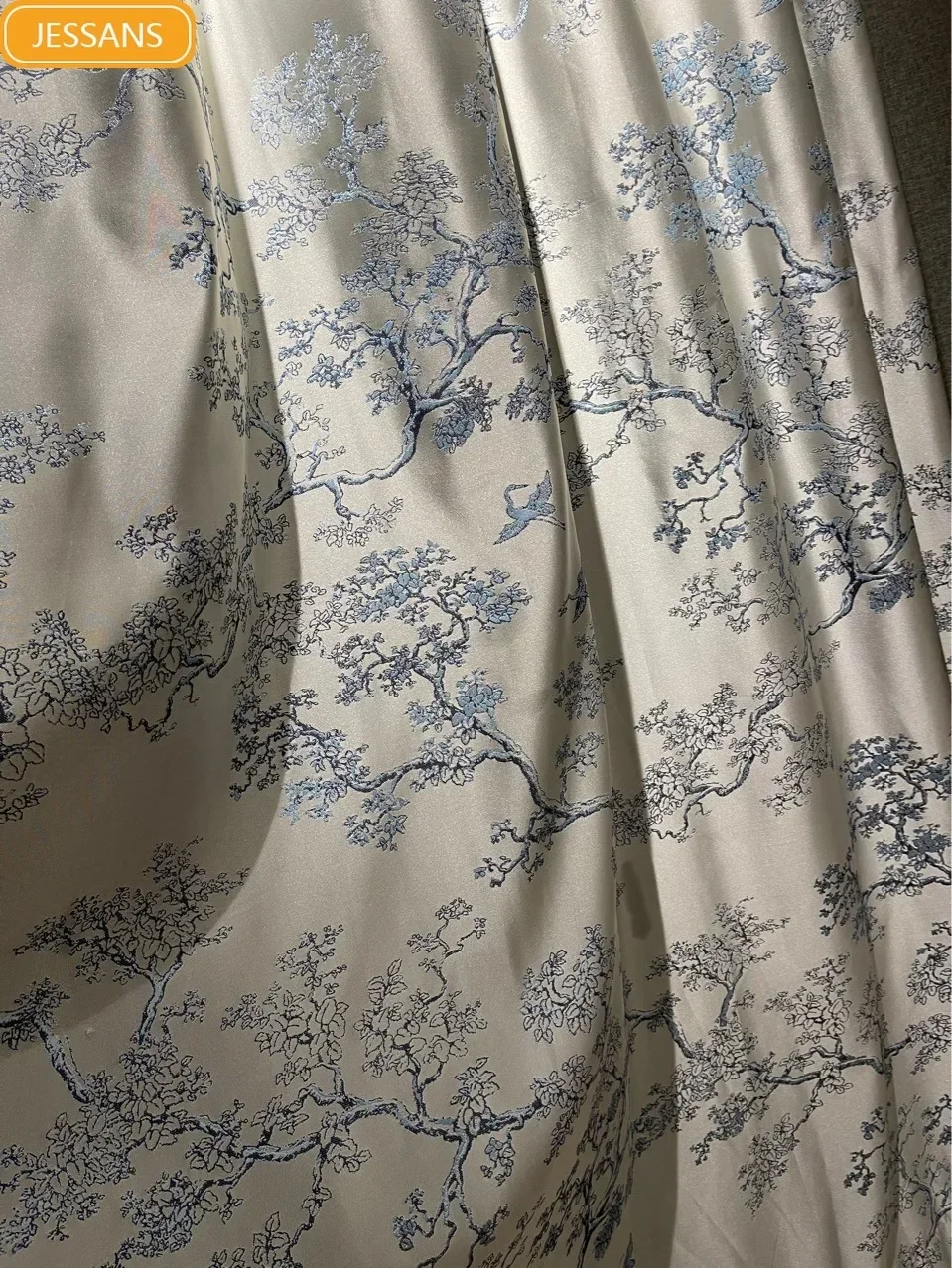 Chinese Blue and White Pattern Simulation Luster Jacquard Stitching Blackout Curtains for Living Room Bedroom Finished Product