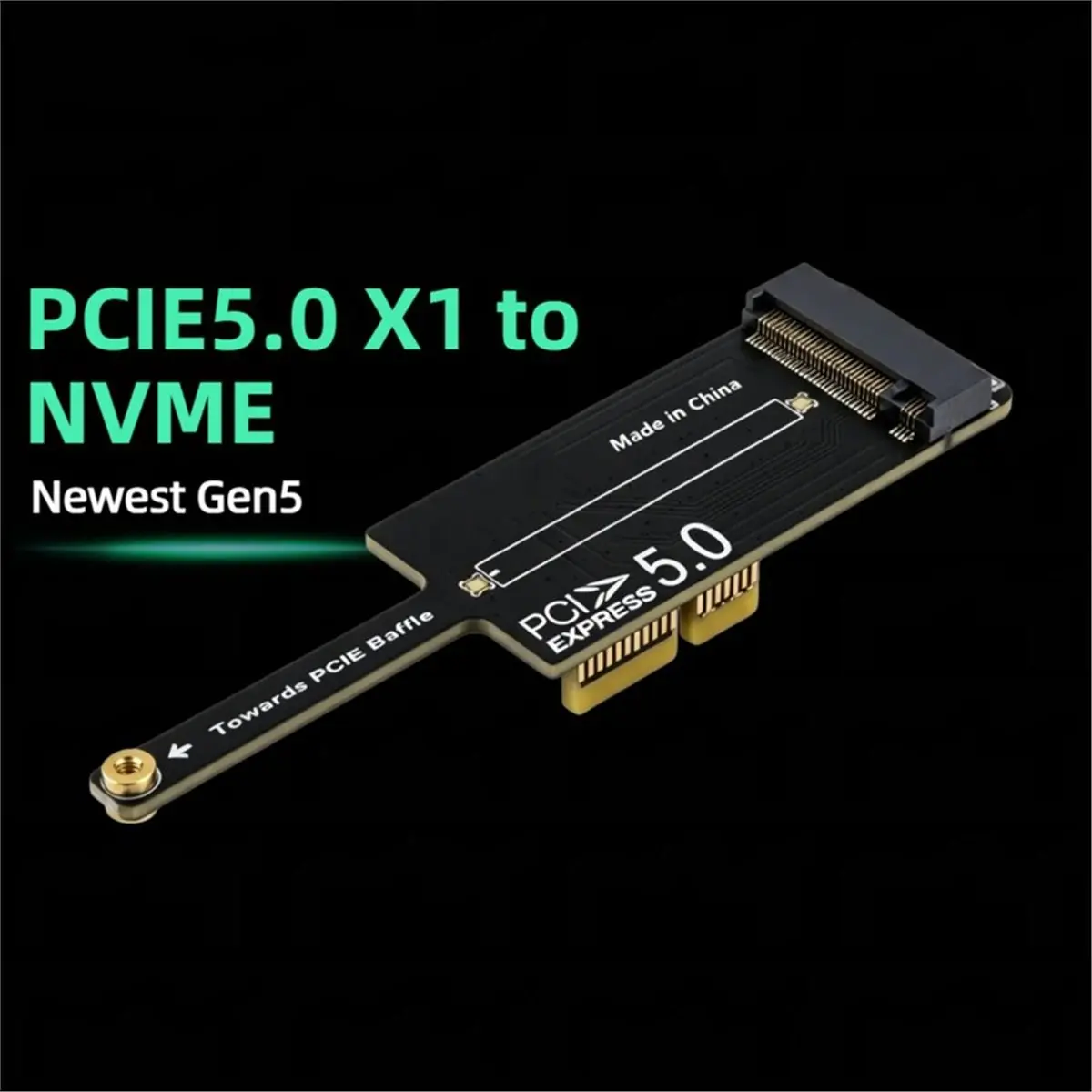 AU47-PCIe 5.0 X1 to NVMe Adapter Card 64Gbps Gen5 Ready, 90° Horizontal Insertion, Double Speed Riser for 2280 NVMe SSD