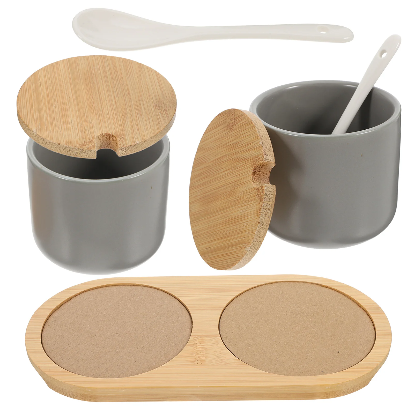 

1 set 1 Set Of Ceramic Spice Jars Compact Seasoning Containers With Scoop For Kitchen Home Sugar Jar Bamboo Lid