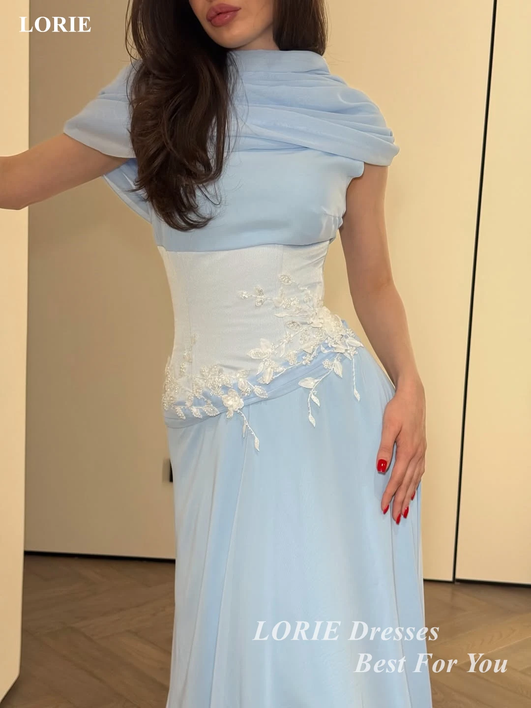 

LORIE Pleated Shawl Chiffon Prom Dresses Sleeveless Waist-Cinching Appliques Evening Dress Elegant Long Party Gowns Customized