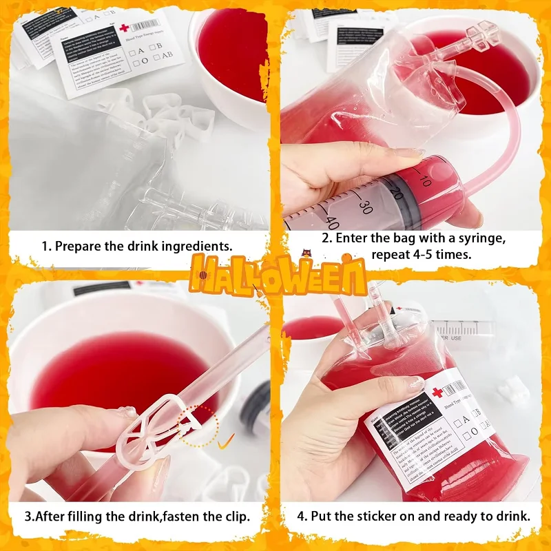 25 stücke Halloween Blut Taschen Fruchtsaft Getränke Taschen Vampire Cosplay Liefert Horror Requisiten Trinken Container Party Dekorationen – Detail 6