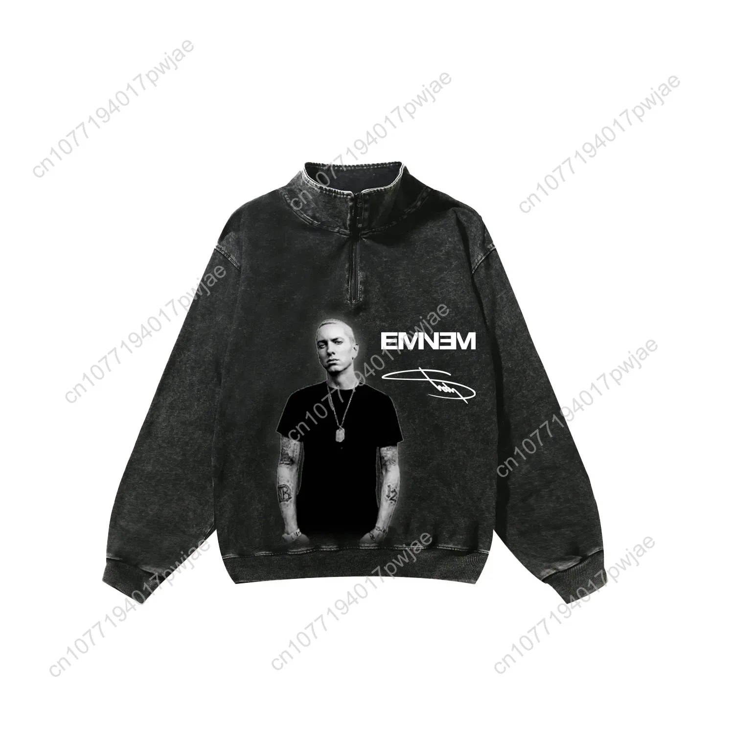 Eminem Hip hop Singer Custom Retro Sweatshirt Mans Womans Half Zipper Vintage Sweat Shirt Photo Custom Made Tops