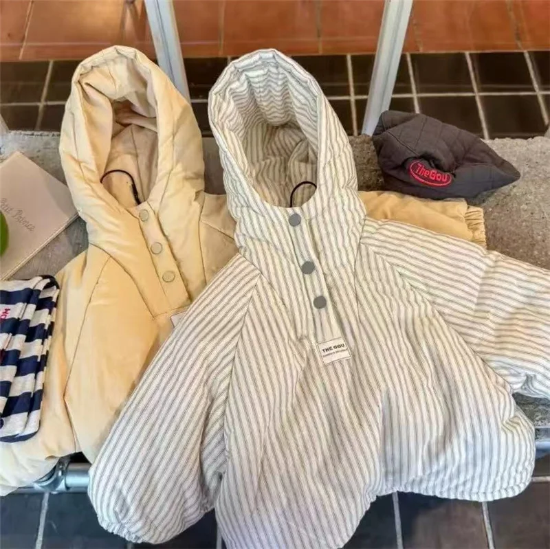 Winter-Kinderjacken mit Fleecefutter Neue Dicke Plüsch-Wärmemäntel für Kinder Gestreifte Kapuzenjacken mit Baumwollpolsterung 1-6 Jahre – Detail 11