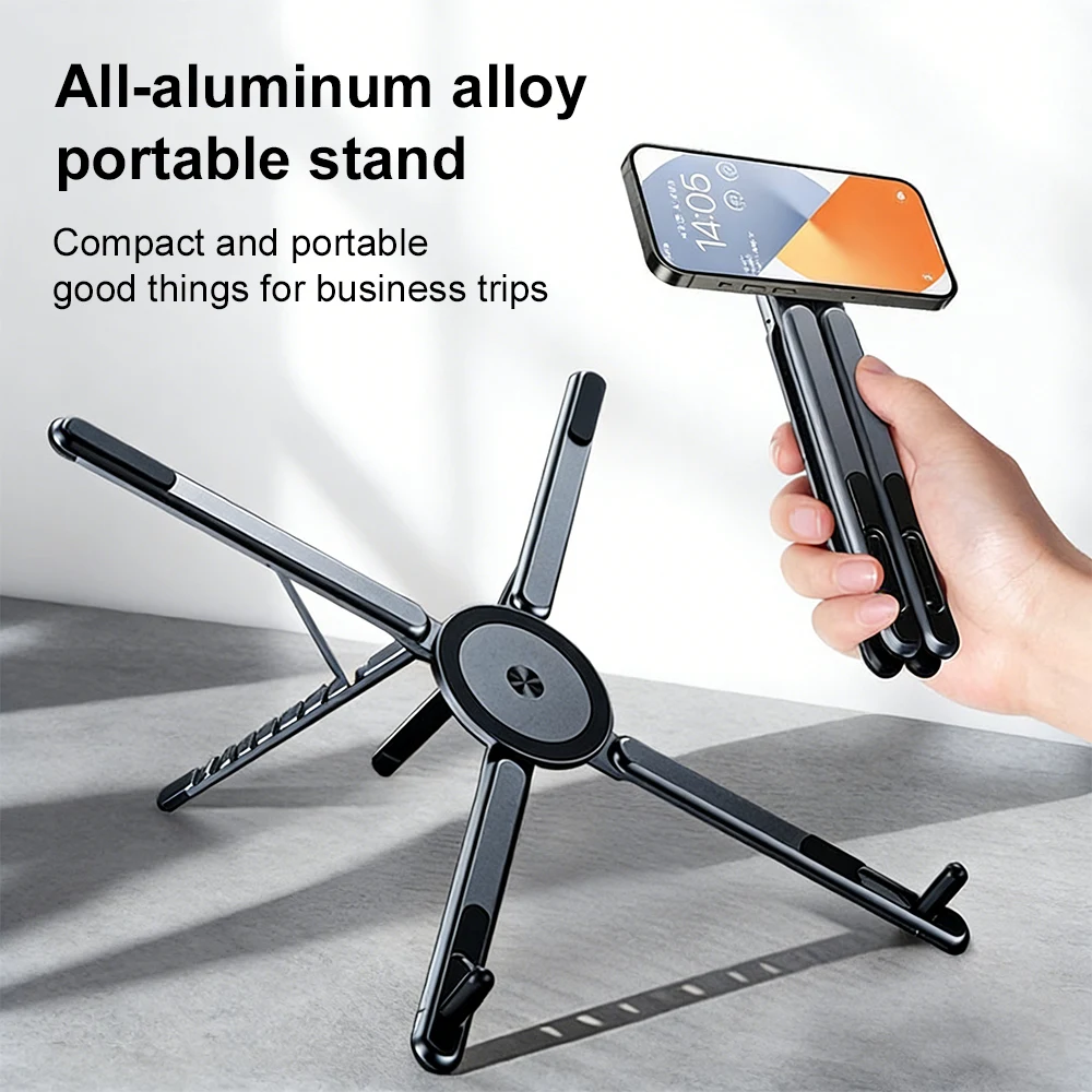 360° Rotating Magnetic Laptop Stand Adjustable Height Foldable Phone Tablet Holder Anti-slip Multi-device Stand For iPhone iPad