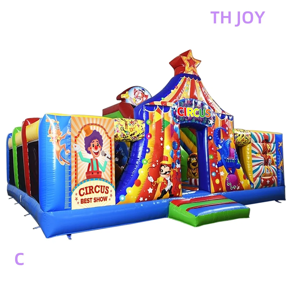 Par navire au port, 8x8m Terrain de jeu gonflable sur le thème du cirque Château sautant, clown Commercial gonflable Maison gonflable ville amusante
