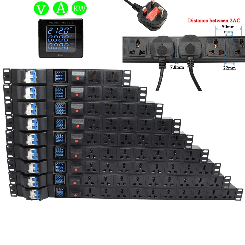 

Metal Power Distribution Unit Strip 2-10 Way Socket Wide Spacing Extended Electrical 16A Air Switch Overload Protection