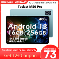 Teclast M50 Pro Tablet, 10.1 Inches, Android 13, (8+8)Max.16Gb Ram+256Gb Rom, Unisoc T616, 8 Cores, Mali-G57, 1920X1200 Ips, Gps, Type C, 6000Mah, 13Mp+5Mp, Supports Widevine L1, Tf up to 1Tb