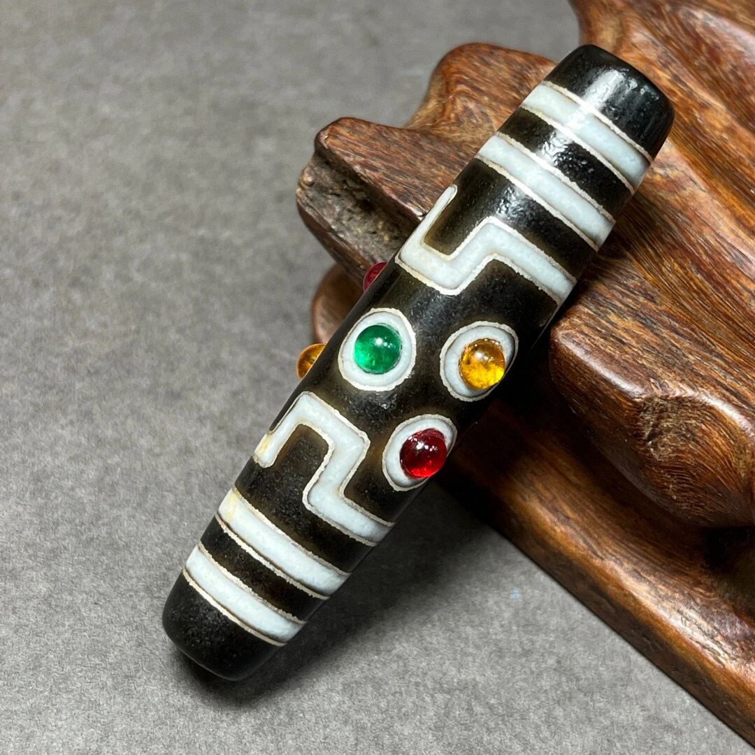 

Tibetan high-oil pulp inlaid with silver silk tourmaline gemstone three-eye dzi natural agate luzi necklace pendant