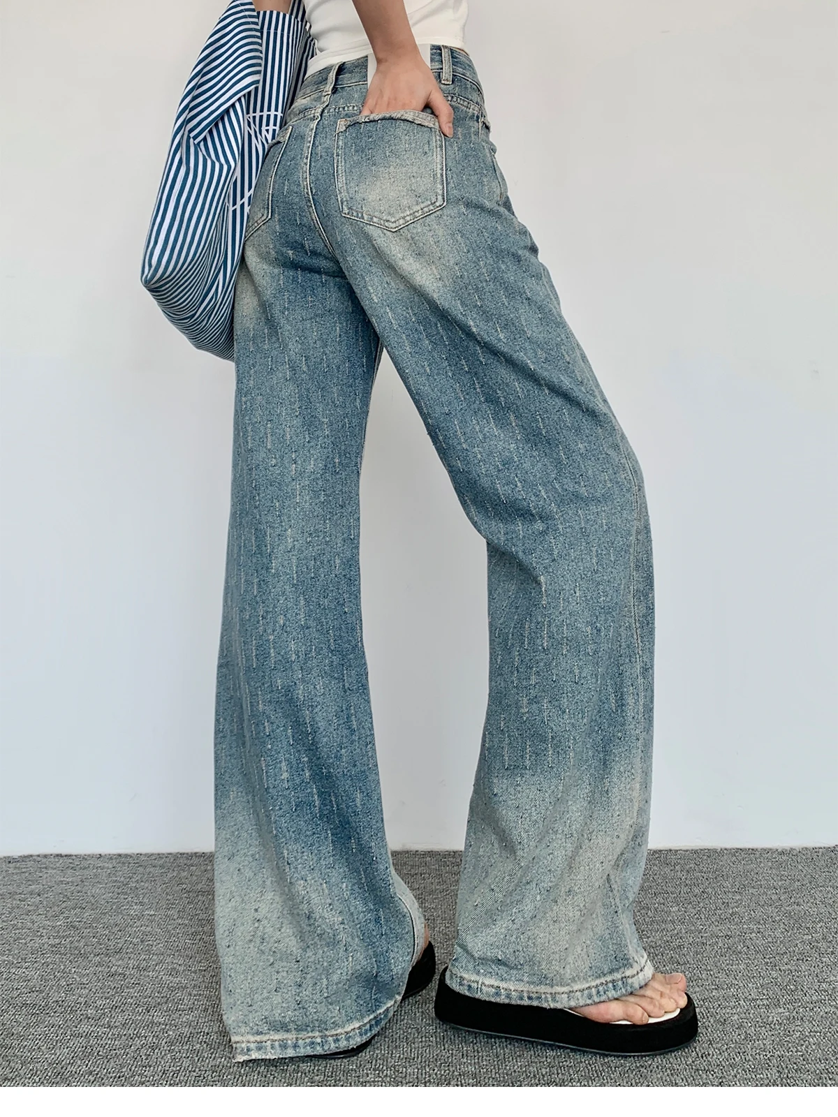 

Прямые женские джинсы с высокой талией, тяжелые женские джинсы с бамбуковым узлом, повседневные джинсы на осень-зиму, смесь хлопка и полиэстера, застежка-молния