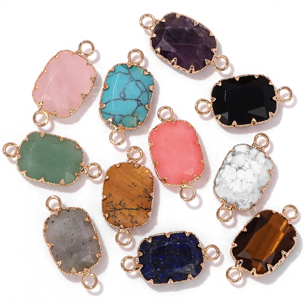 2pcs Charm Semi-Precious Stone Pendant Square Double Hole Connector Charms Jewelry Making Pendentifs Fashion DIY Necklace