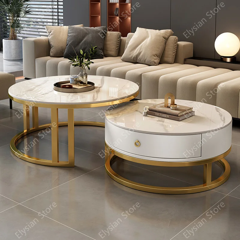 Luxury Folding Table Living Room Cabinets Tv Stand Round Coffee Dining Set Console Tavolini Da Salotto Home Furniture
