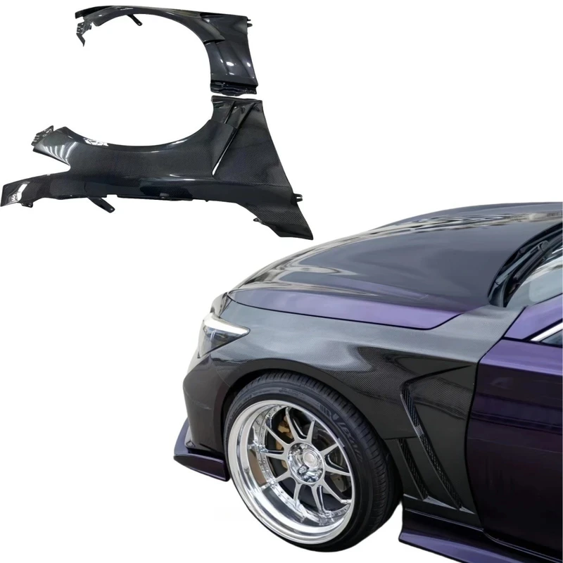 For Infiniti Q50 KZ Style Vented Wet Carbon Fiber Front Fender Pair Body Kits