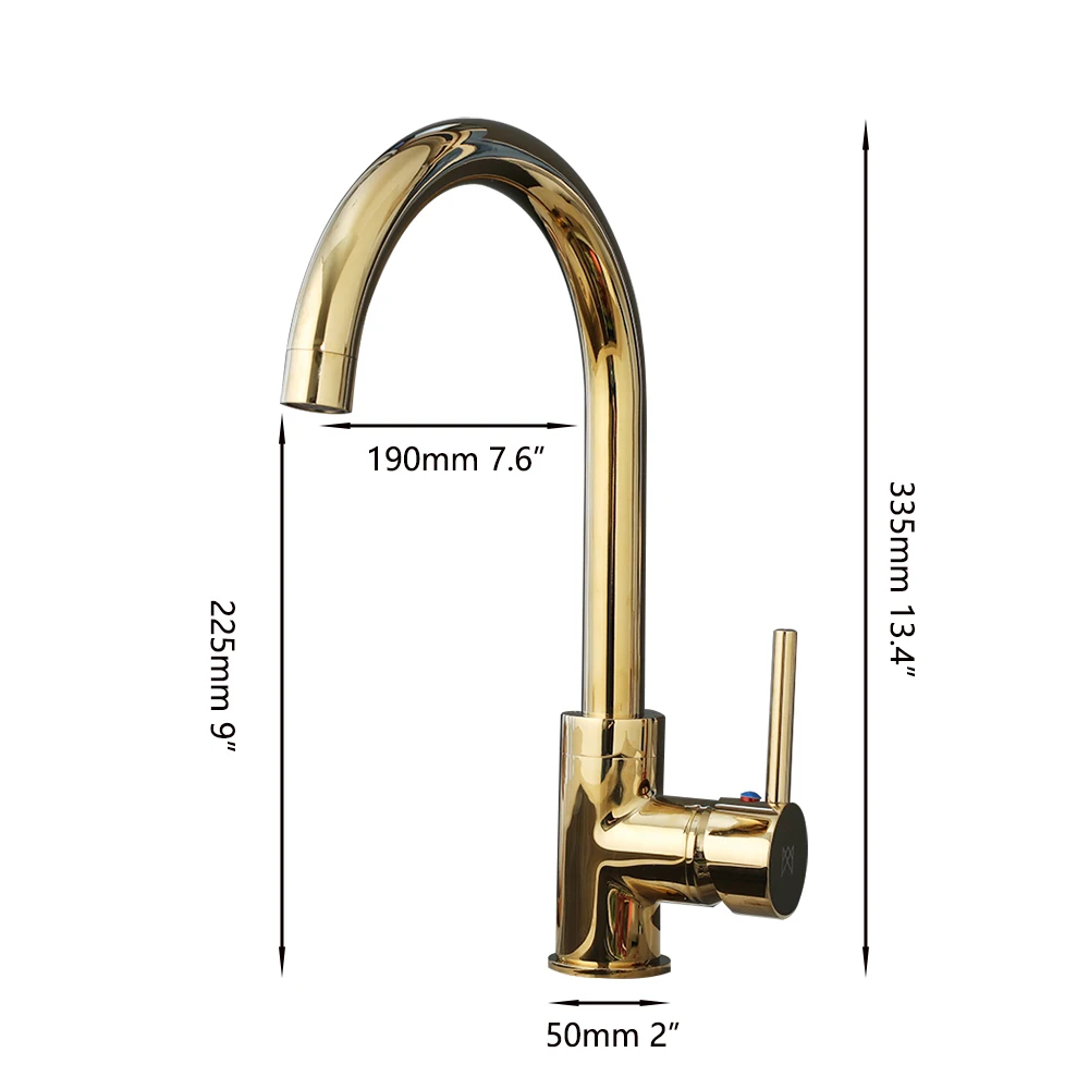 APPO Gold Kitchen Faucet with 360° Swivel Spout Cold & Hot Water Mixer Single Handle Brass Kitchen Sink Tap Brushed Gold/Silver