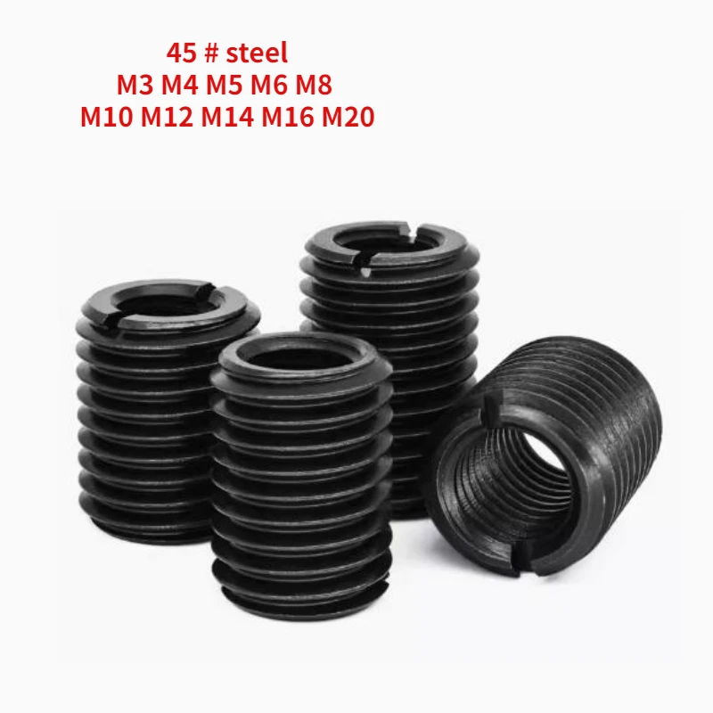 1/2/5/10pcs M3- M20 Blackened 45 Steel Hard Inner and Outer Nut Self Tapping Insert Screw Bushing Slotted Type Thread Repair