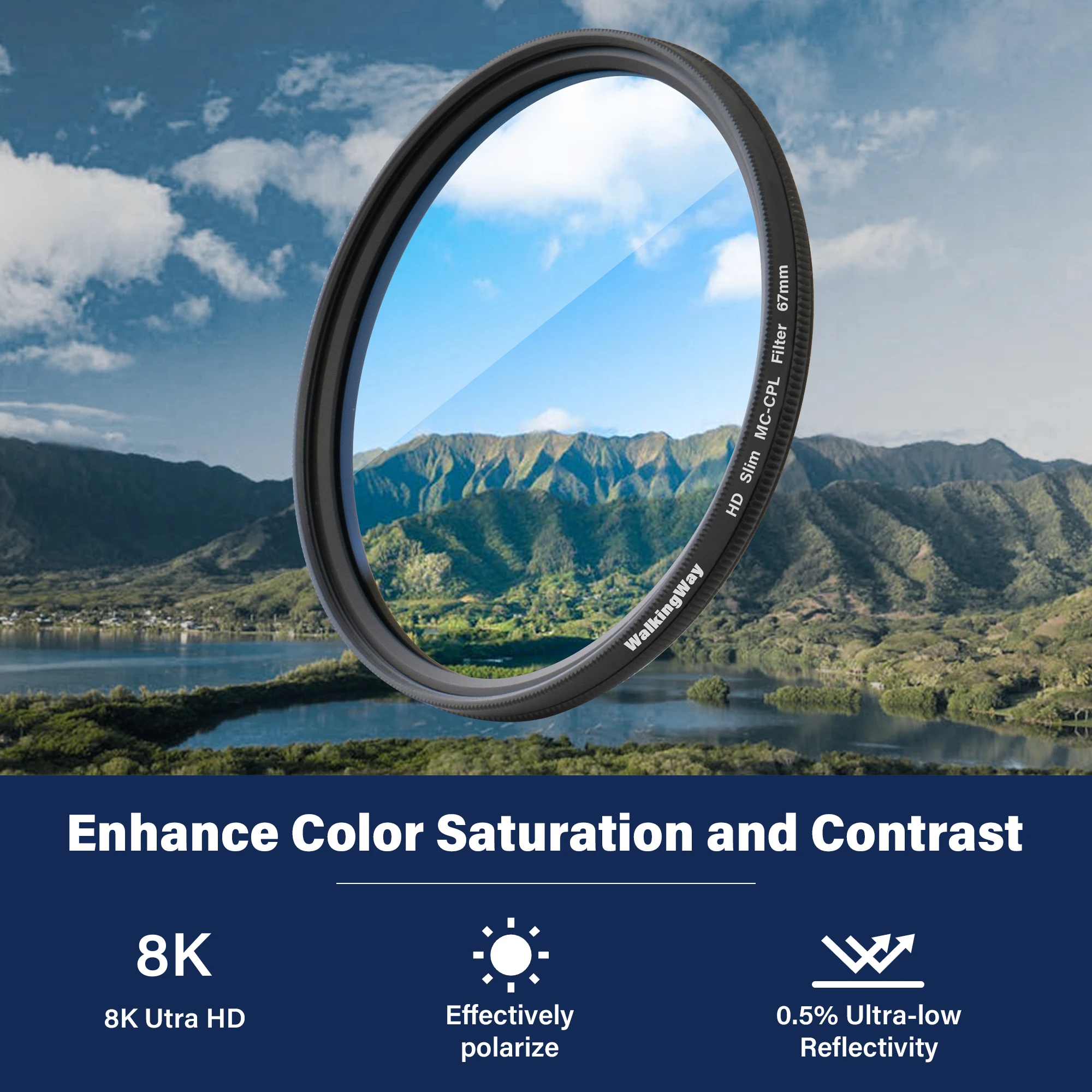 Walkingway 52MM CPL Filter Circular Polarizing Filters for Smartphone Camera Lens Filter With Phone Clip Accessories Filter