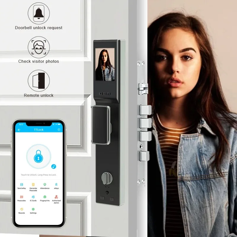 

[2026]zc02 TTlock App Smart Biometric Fingerprint Full Automatic Smart Doorlock With Digital Door Viewer Smart