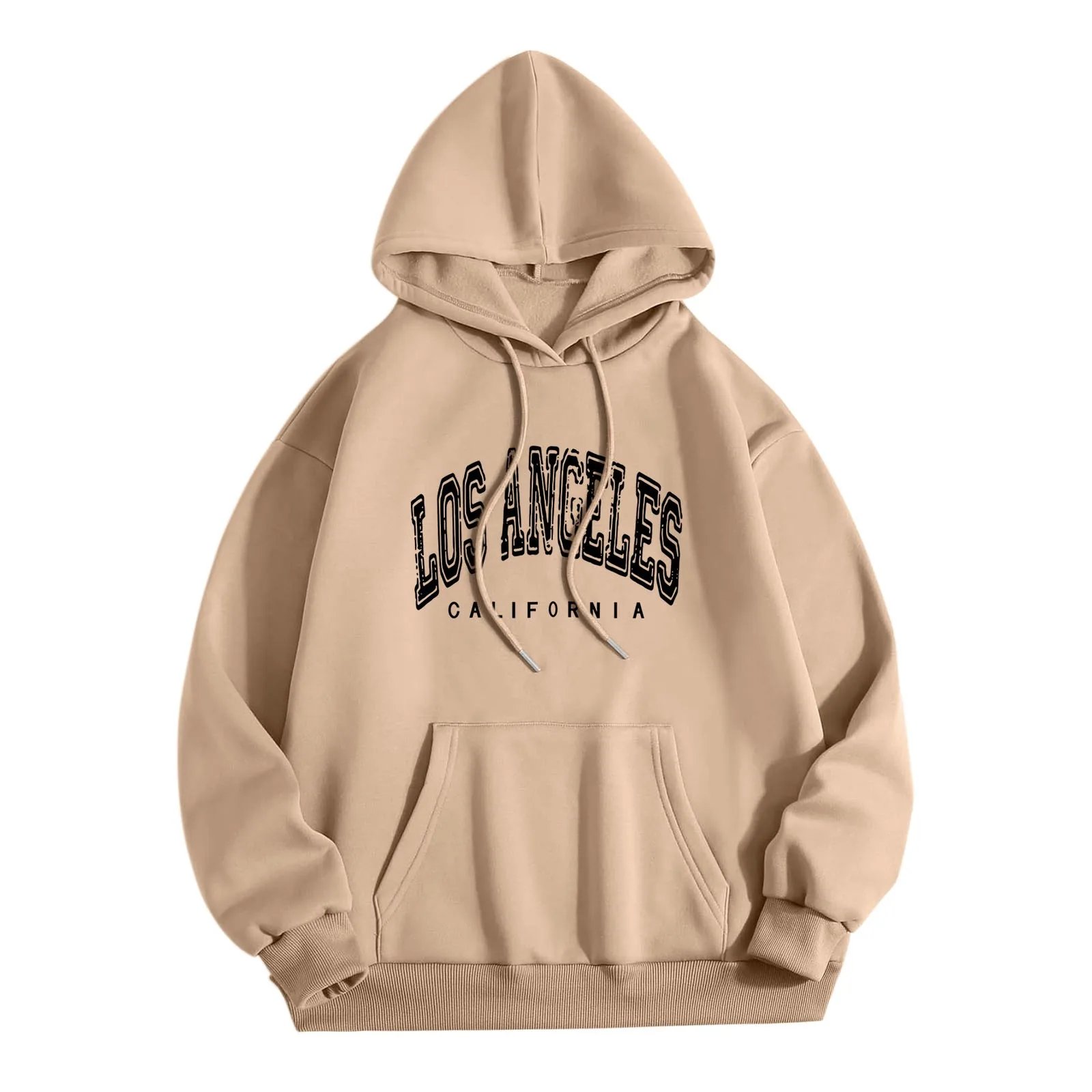 

Los Angeles Letter Hoodies Women Harajuku Sweatshirts Casual Loose Long Sleeve Hooded Autumn Vintage Brown Pullover Blouse Tops