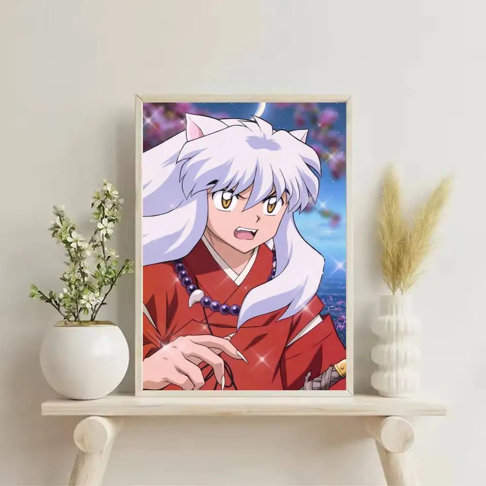 Anime i-Inuyasha cool Cute Poster Self-adhesive Art Waterproof Paper Sticker Coffee House Bar Room Wall Decor