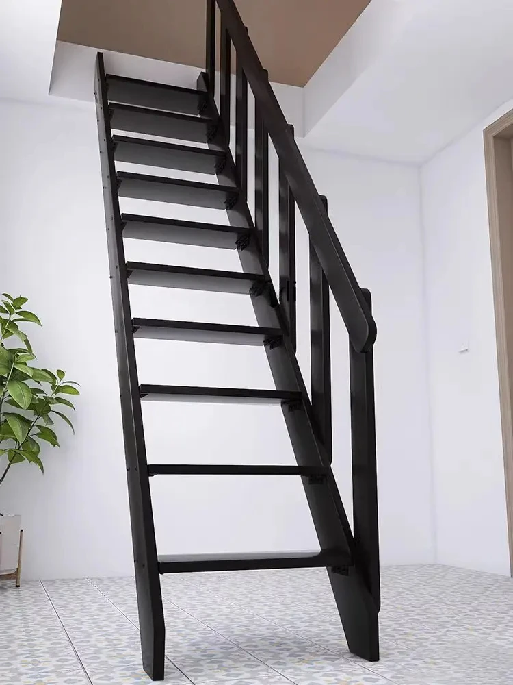 Solid Wood Attic Complete Staircase Indoor Straight Ladder Climbing Ladder Widened Step Floor Ladder