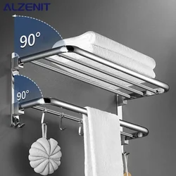 No-hole Thickened Stainless Steel Towel Rack Toilet Bathroom Accessories Double Folding Shelf Wall-mounted Shower Towel Rack