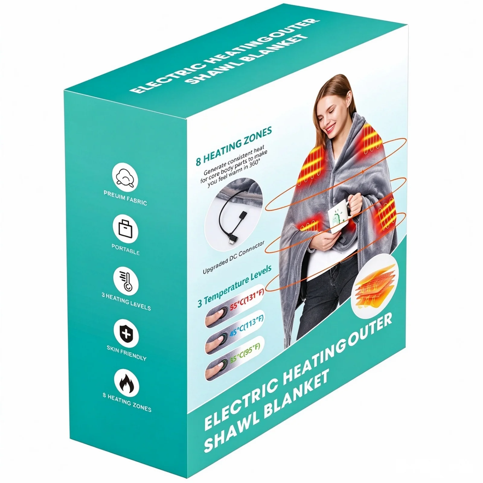 Heated Shawl Electric Heated Blanket Usb Rechargeable Heating Coral Fleece Soft Winter Warmer Cloak