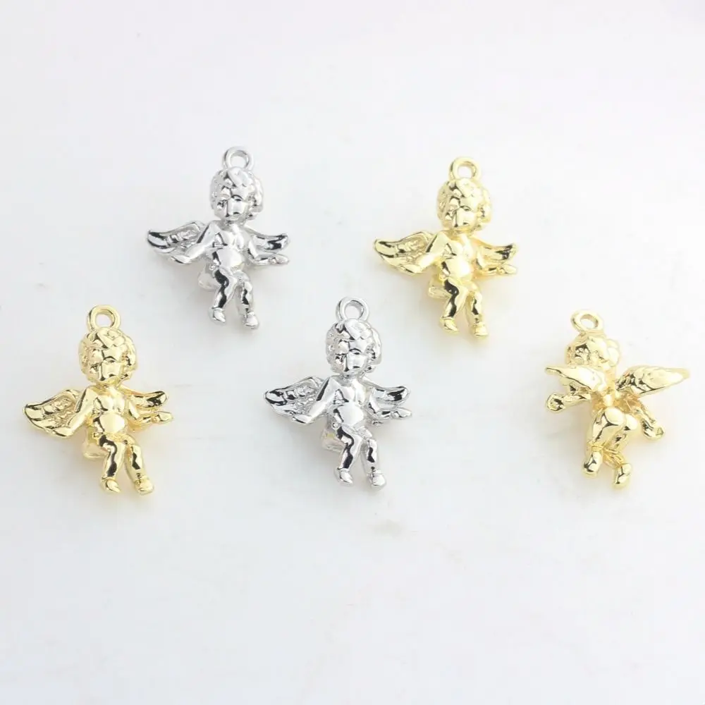 2Pcs/set Mini Angel Wings Miniatures Zinc Alloy Electroplating Cupid Single Pendant Handmade Cute DIY Cupid Necklace Accessories