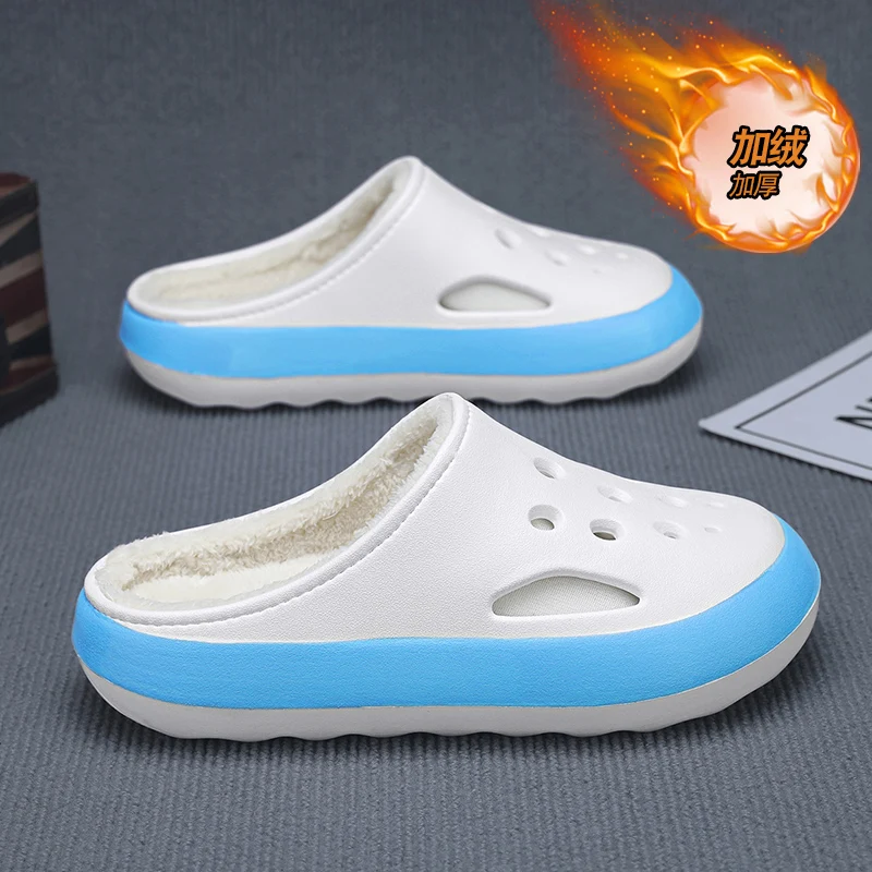 

Зимние плюшевые шлепанцы, сабо для пар, тапочки на флисовой подкладке, получешки для мужчин, туфли-лодочки, женские меховые домашние повседневные туфли с открытой спиной, сандалии