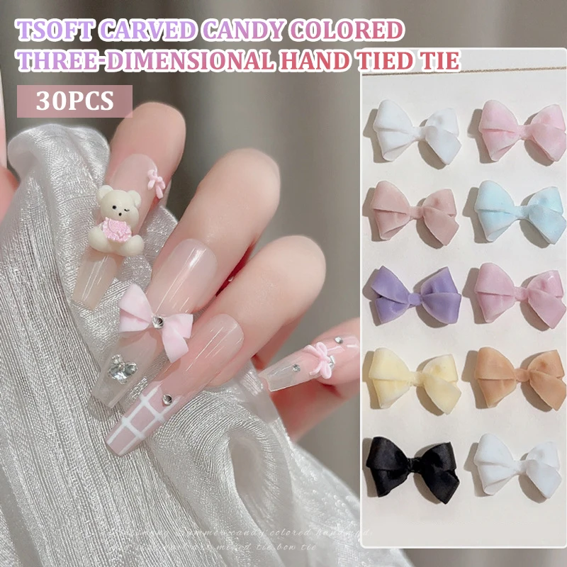 

30 шт., матовый бант, детали для дизайна ногтей, подвески, мини-лента из смолы, стразы для ногтей, сделай сам, летние аксессуары для декора ногтей
