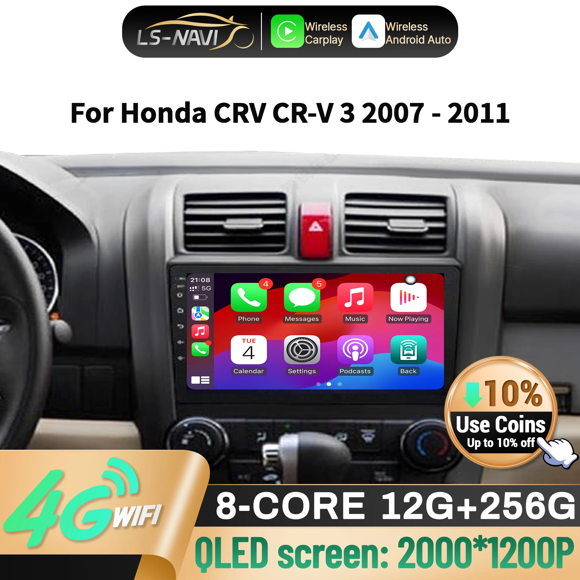 

Android 14 для Honda CRV CR-V 3 2007-2011, автомобильное радио, мультимедиа, 4G, GPS-навигация, беспроводной CarPlay, Bluetooth, стерео, сенсорный экран
