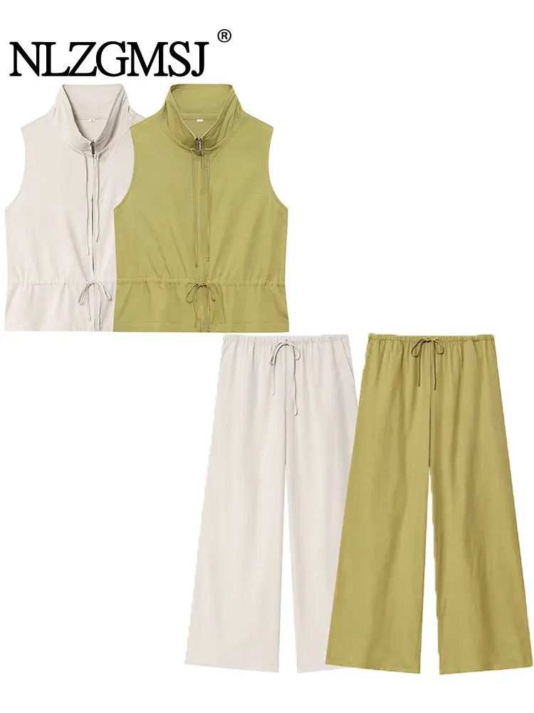 

NLZGMSJ женский повседневный офисный костюм женский однотонный жилет без рукавов на молнии брюки на шнурке новые модные комплекты