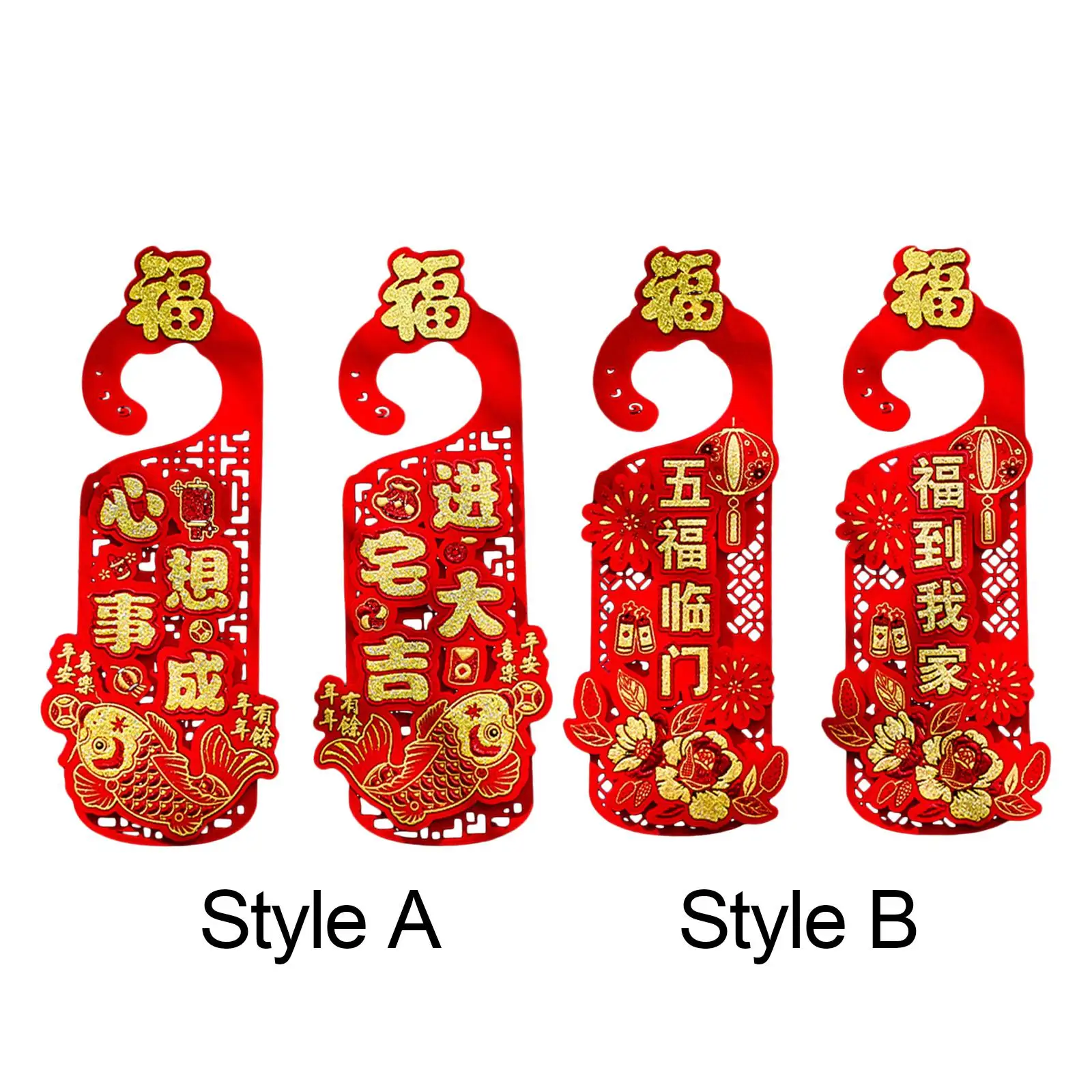 2 Pieces Door Handle Pendants Chinese New Year Decorations Signs Hanging Traditional Door Knob Ornaments for Party Front Door