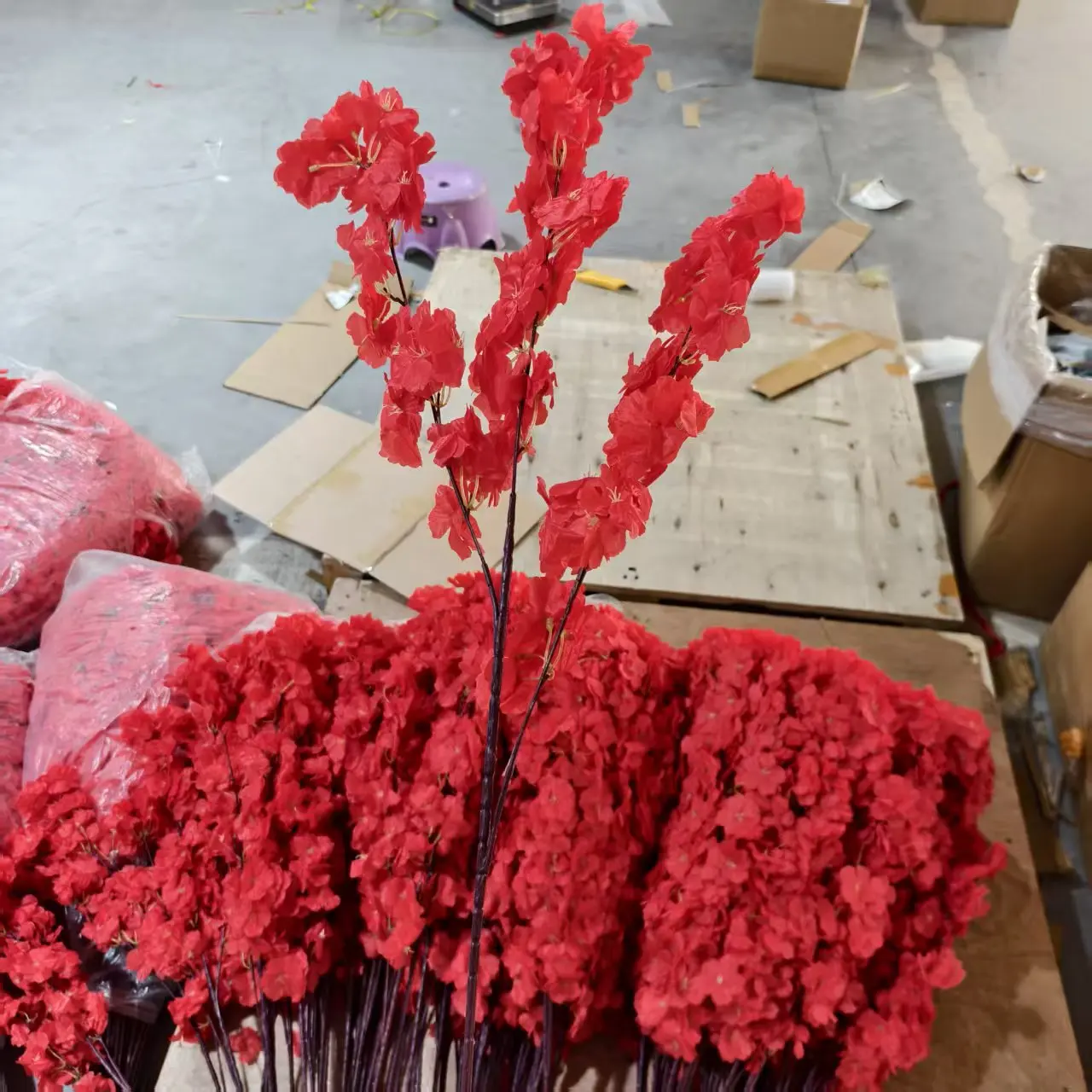 

Artificial Red Cherry Blossom Branches Spring DIY Bonsai Cherry Flower Wedding Arch Props Home Decor Spring Festival Decoration