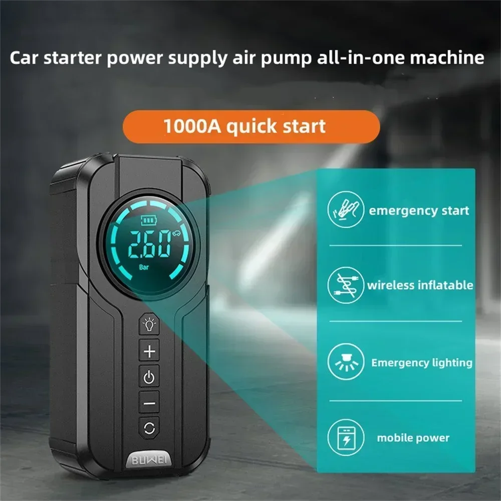 10000mAh Car Jump Starter Air Pump Power Bank Lighting Portable Air Compressor 4 In 1 Cars Battery Starters Auto Tyre Inflator