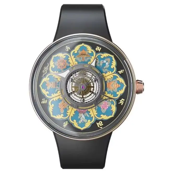 CRONUSART Men Tourbillon Watch 43mm Mechanical Wristwatch Titanium Case Sapphire Mirror Luminous Tangka Enamel Dial FKM Strap