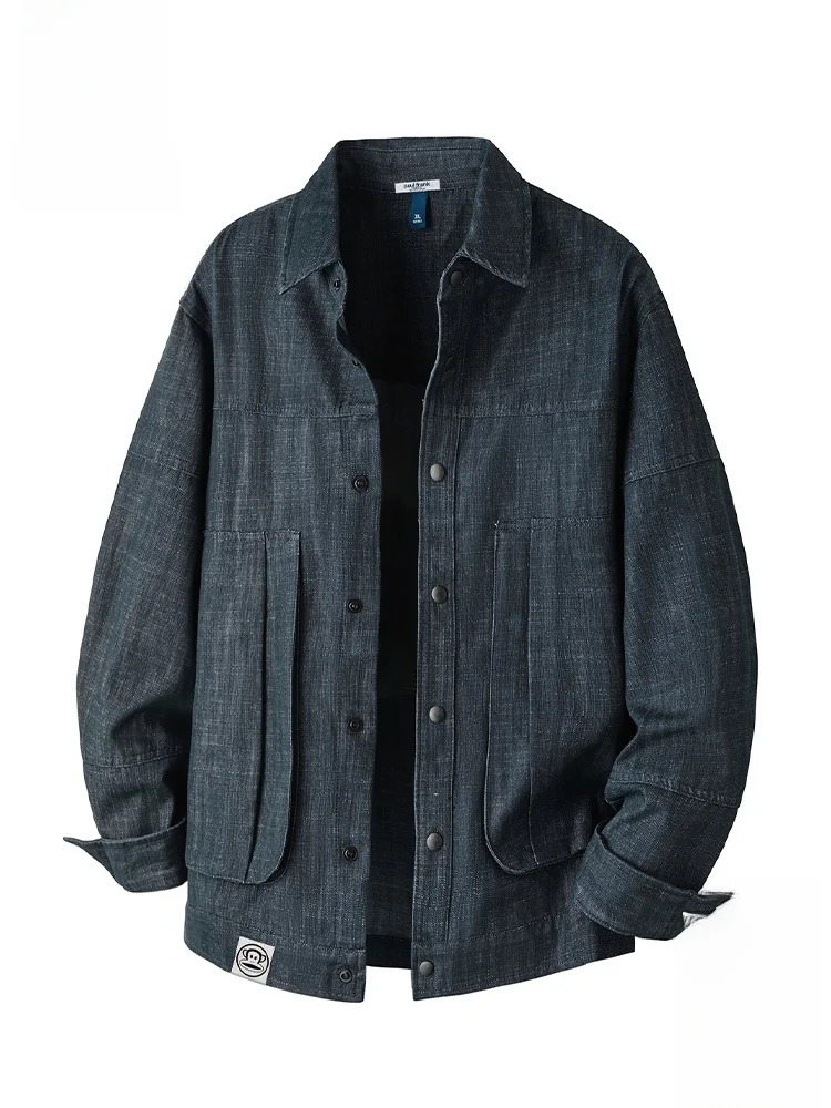 

Мужская весенняя винтажная куртка Paul Frank Large Mouth Monkey Trendy Brand с отложным воротником, свободного кроя, в стиле рабочей одежды