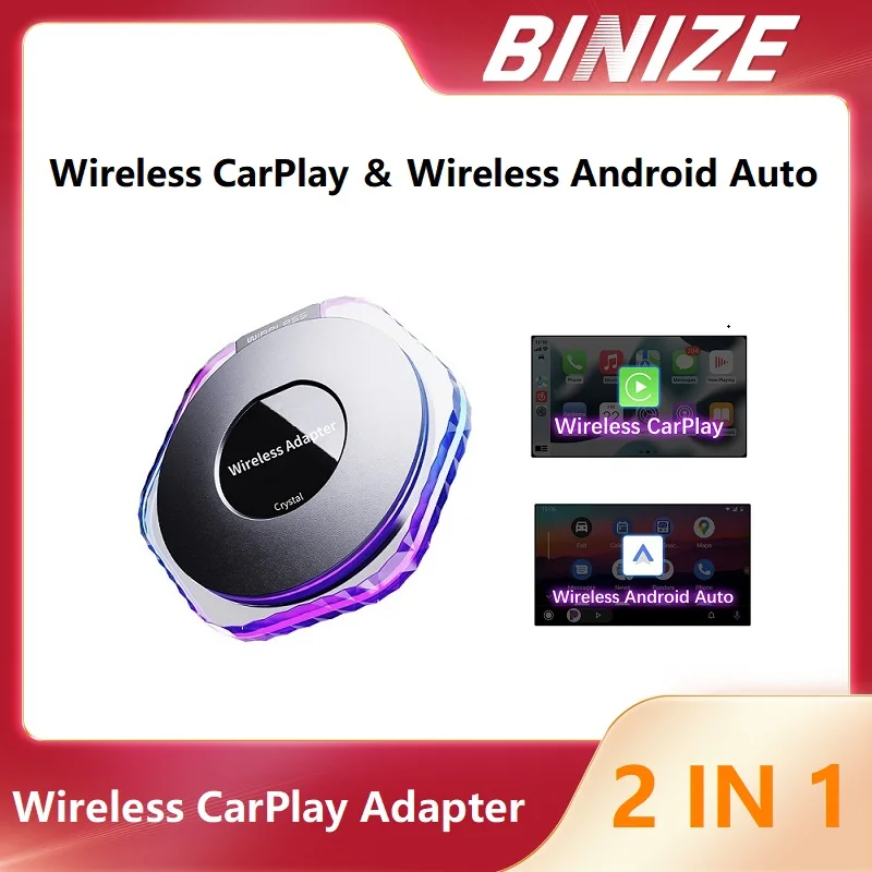 Binize Wireless CarPlay Adapter For Cars with OEM Wired Carplay / Android Auto 2 In 1 Wireless Carplay Dongle Plug ＆ Play