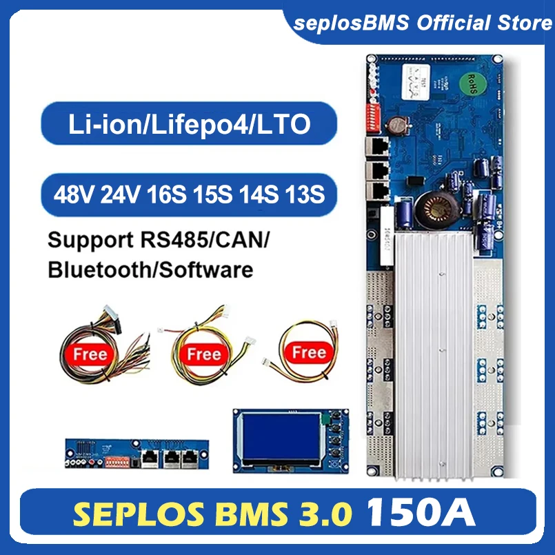 

seplosBMS 3.0 Version Smart BMS 150A 24V 48V 8S 13S 14S 8S 15S 16S LFP with Bluetooth LCD Screen CAN BMS Li-Ion LiFePO4 Battery