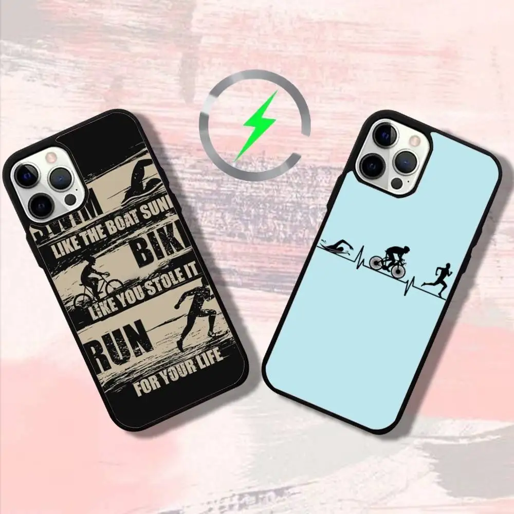 

Triathlon Tri Swim Bike Run Phone Case For iPhone17,16,15,14,13,12,11,Pro,Max,Plus,Mini,SE4,E Magnetic Magsafe Wireless Charging