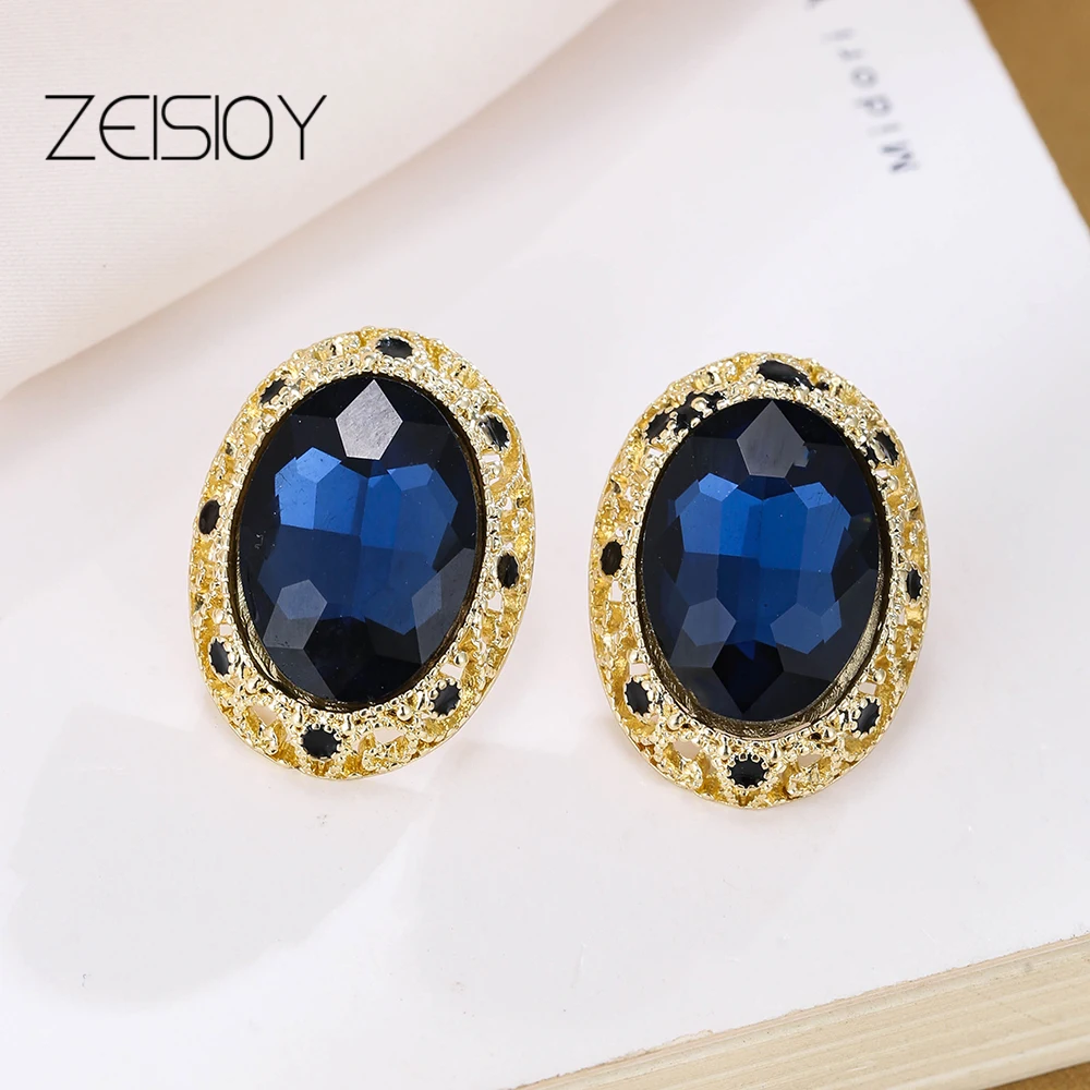 Premium Oval Crystal Gold Party Luxury Girl Cute Earrings